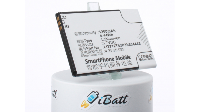 Аккумуляторная батарея iBatt iB-M1262 для телефонов, смартфонов ZTEЕмкость (mAh): 1200. Напряжение (V): 3,7