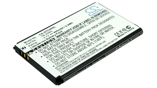 Аккумуляторная батарея TB-40BA для телефонов, смартфонов Alcatel. Артикул iB-M1249.Емкость (mAh): 800. Напряжение (V): 3,7