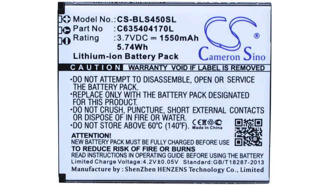 Аккумуляторная батарея C635404170L для телефонов, смартфонов BLU. Артикул iB-M1476.Емкость (mAh): 1550. Напряжение (V): 3,7