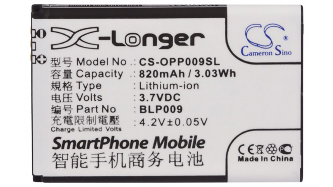 Аккумуляторная батарея для телефона, смартфона OPPO A90. Артикул iB-M2395.Емкость (mAh): 820. Напряжение (V): 3,7