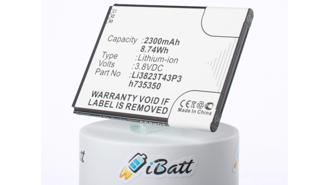 Аккумуляторная батарея Li3823T43P3H735350 для телефонов, смартфонов ZTE. Артикул iB-M1107.Емкость (mAh): 2300. Напряжение (V): 3,8