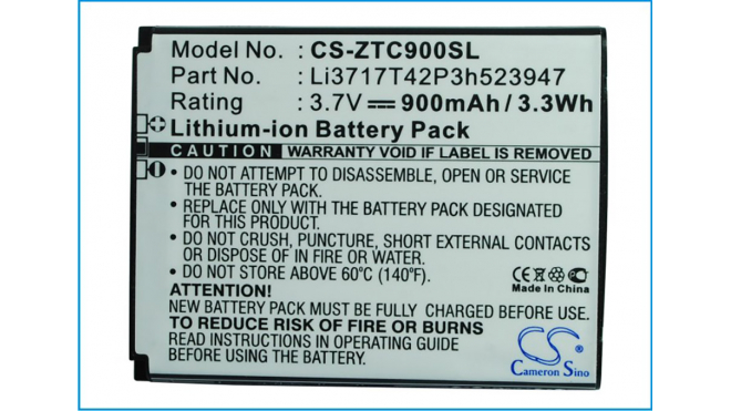 Аккумуляторная батарея для телефона, смартфона ZTE C90. Артикул iB-M3045.Емкость (mAh): 900. Напряжение (V): 3,7