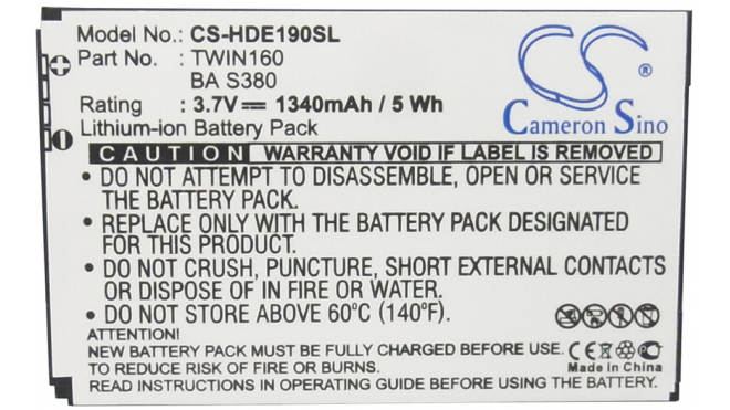 Аккумуляторная батарея TWIN160 для телефонов, смартфонов T-Mobile. Артикул iB-M989.Емкость (mAh): 1340. Напряжение (V): 3,7