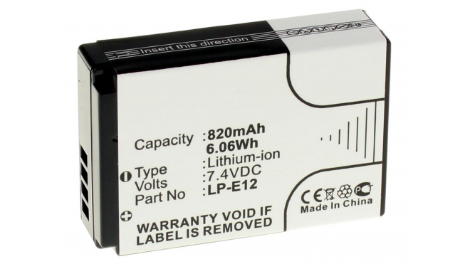 Аккумуляторная батарея LP-E12 для фотоаппаратов и видеокамер Canon. Артикул iB-F135.Емкость (mAh): 820. Напряжение (V): 7,4