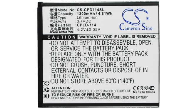 Аккумуляторная батарея CPLD-114 для телефонов, смартфонов Coolpad. Артикул iB-M1608.Емкость (mAh): 1300. Напряжение (V): 3,7
