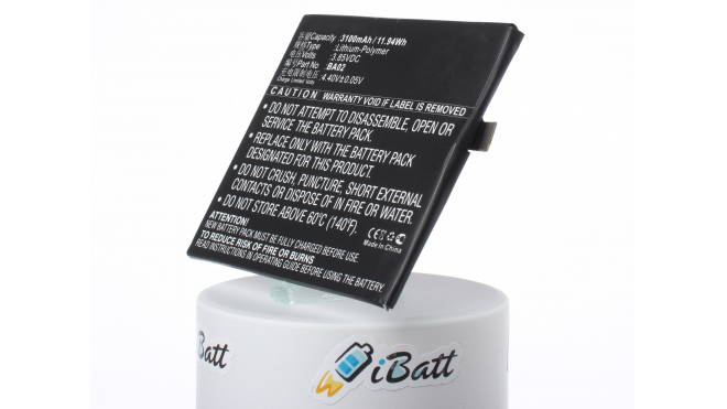 Аккумуляторная батарея BA02 для телефонов, смартфонов Meizu. Артикул iB-M2234.Емкость (mAh): 3100. Напряжение (V): 3,85
