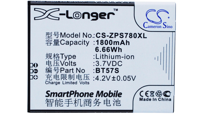 Аккумуляторная батарея BT57S для телефонов, смартфонов Zopo. Артикул iB-M969.Емкость (mAh): 1800. Напряжение (V): 3,7