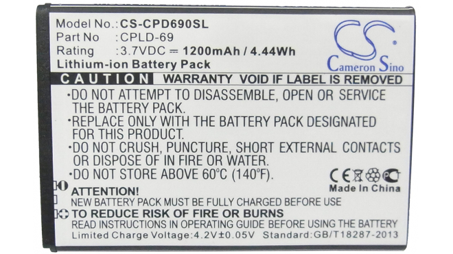 Аккумуляторная батарея CPLD-69 для телефонов, смартфонов Coolpad. Артикул iB-M1677.Емкость (mAh): 1200. Напряжение (V): 3,7