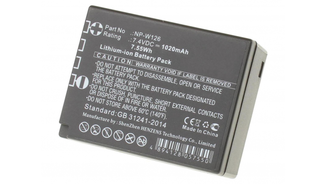 Аккумуляторная батарея NP-W126S для фотоаппаратов и видеокамер FujiFilm. Артикул iB-F152.Емкость (mAh): 1020. Напряжение (V): 7,4