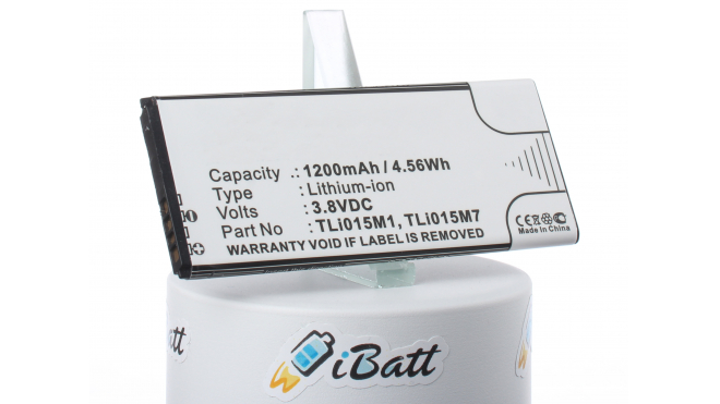 Аккумуляторная батарея iBatt iB-M1222 для телефонов, смартфонов AlcatelЕмкость (mAh): 1200. Напряжение (V): 3,8