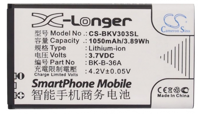 Аккумуляторная батарея BK-B-36A для телефонов, смартфонов BBK. Артикул iB-M1397.Емкость (mAh): 1050. Напряжение (V): 3,7