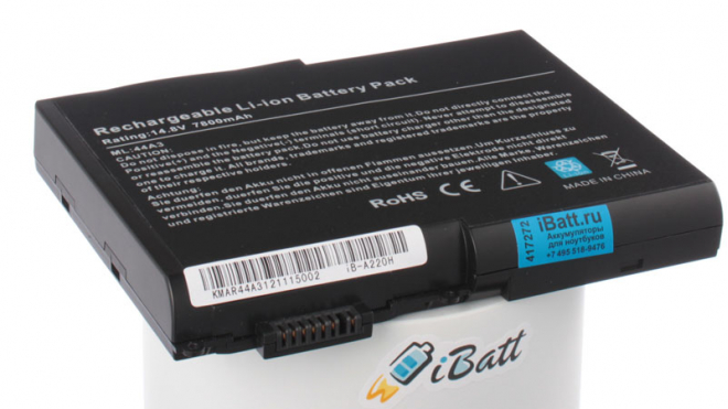 Аккумуляторная батарея для ноутбука Acer Aspire 1605. Артикул iB-A220H.Емкость (mAh): 7800. Напряжение (V): 14,8