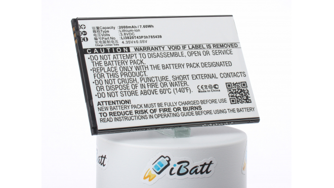 Аккумуляторная батарея iBatt iB-M3056 для телефонов, смартфонов ZTEЕмкость (mAh): 2000. Напряжение (V): 3,8