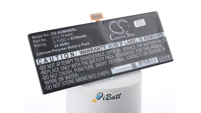 Аккумуляторная батарея для ноутбука Asus VivoTab Smart ME400CL LTE Black. Артикул iB-A1014.Емкость (mAh): 6750. Напряжение (V): 3,7