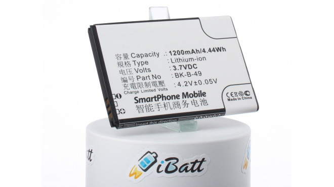 Аккумуляторная батарея iBatt iB-M1400 для телефонов, смартфонов BBKЕмкость (mAh): 1200. Напряжение (V): 3,7