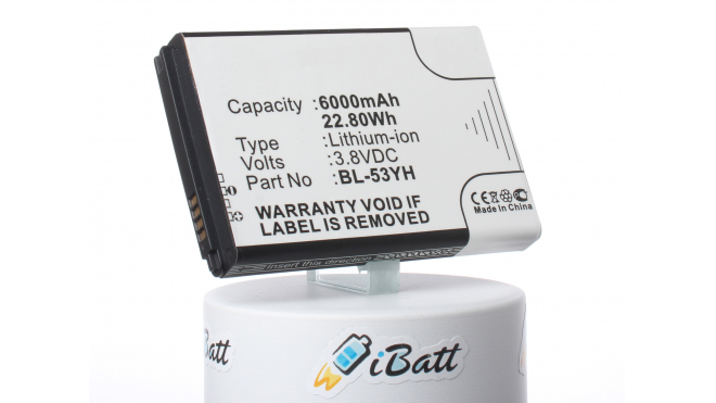 Аккумуляторная батарея iBatt iB-M719 для телефонов, смартфонов LGЕмкость (mAh): 6000. Напряжение (V): 3,8