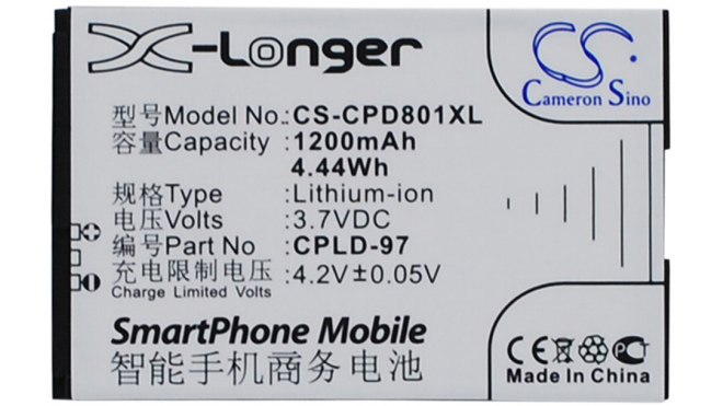 Аккумуляторная батарея iBatt iB-M1694 для телефонов, смартфонов CoolpadЕмкость (mAh): 1200. Напряжение (V): 3,7