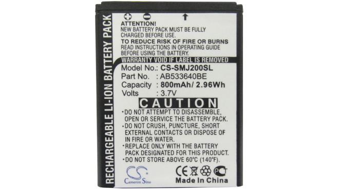 Аккумуляторная батарея AB533640BE для телефонов, смартфонов Samsung. Артикул iB-M2633.Емкость (mAh): 800. Напряжение (V): 3,7