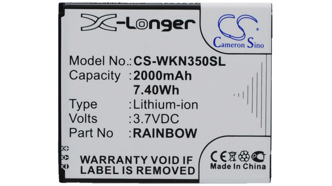Аккумуляторная батарея для телефона, смартфона Wiko Rainbow. Артикул iB-M2967.Емкость (mAh): 2000. Напряжение (V): 3,7