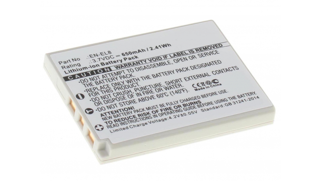 Аккумуляторная батарея iBatt iB-F190 для фотокамер и видеокамер NikonЕмкость (mAh): 650. Напряжение (V): 3,7