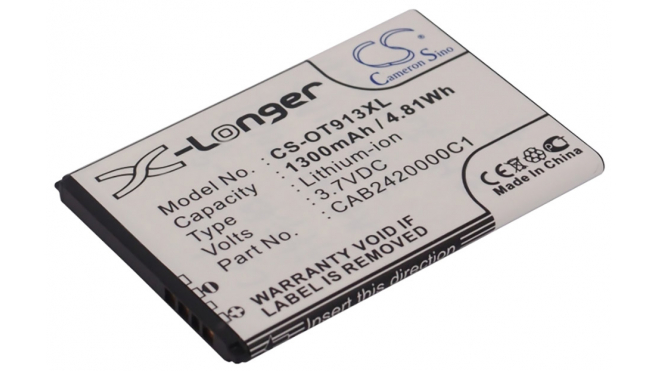 Аккумуляторная батарея iBatt iB-M1208 для телефонов, смартфонов AlcatelЕмкость (mAh): 1300. Напряжение (V): 3,7