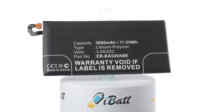 Аккумуляторная батарея EB-BA520ABE для телефонов, смартфонов Samsung. Артикул iB-M2702.Емкость (mAh): 3000. Напряжение (V): 3,85