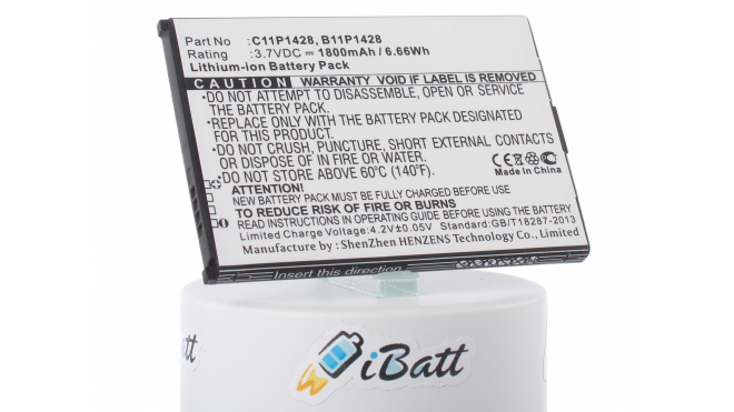 Аккумуляторная батарея C11P1428 (1CP5/51/71) для телефонов, смартфонов Asus. Артикул iB-M917.Емкость (mAh): 1800. Напряжение (V): 3,7