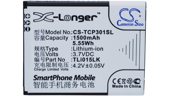 Аккумуляторная батарея iBatt iB-M2893 для телефонов, смартфонов TCLЕмкость (mAh): 1500. Напряжение (V): 3,7