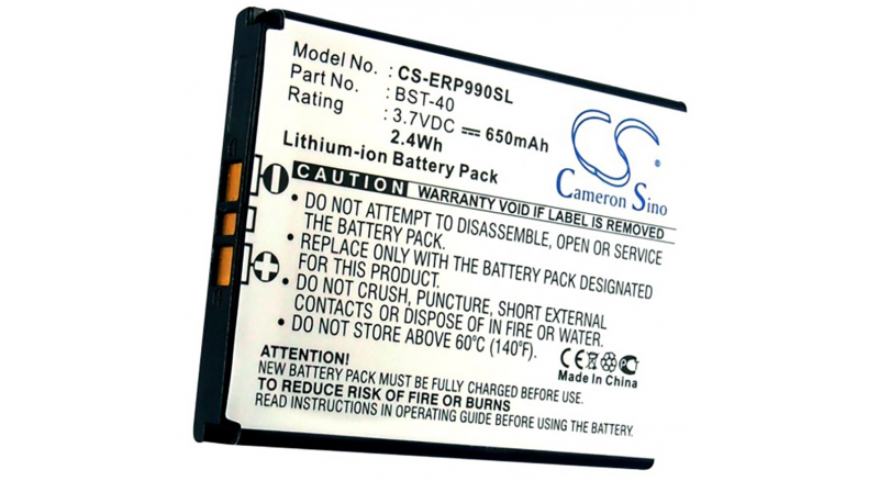 Аккумуляторная батарея BST-40 для телефонов, смартфонов Sony Ericsson. Артикул iB-M2876.Емкость (mAh): 650. Напряжение (V): 3,7