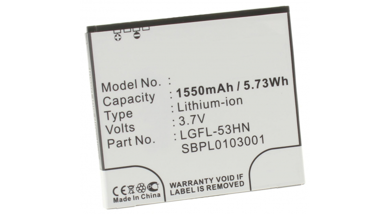 Аккумуляторная батарея для телефона, смартфона LG C729. Артикул iB-M339.Емкость (mAh): 1550. Напряжение (V): 3,7