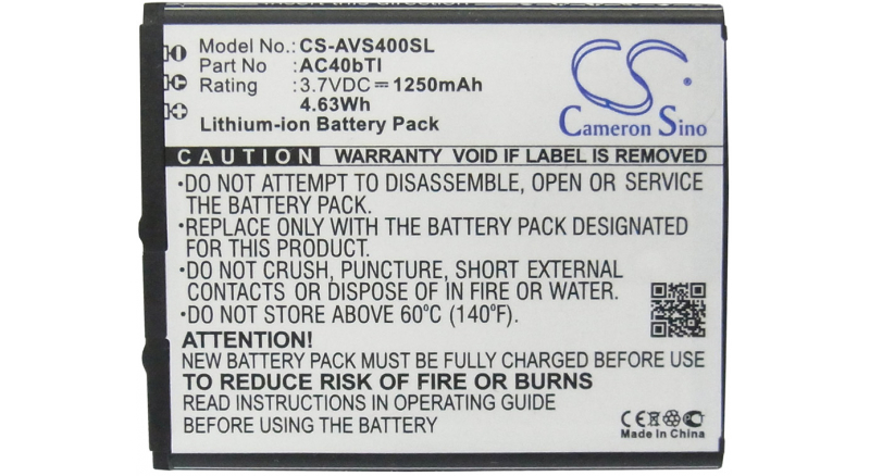 Аккумуляторная батарея AC40bTI для телефонов, смартфонов Archos. Артикул iB-M1281.Емкость (mAh): 1250. Напряжение (V): 3,7