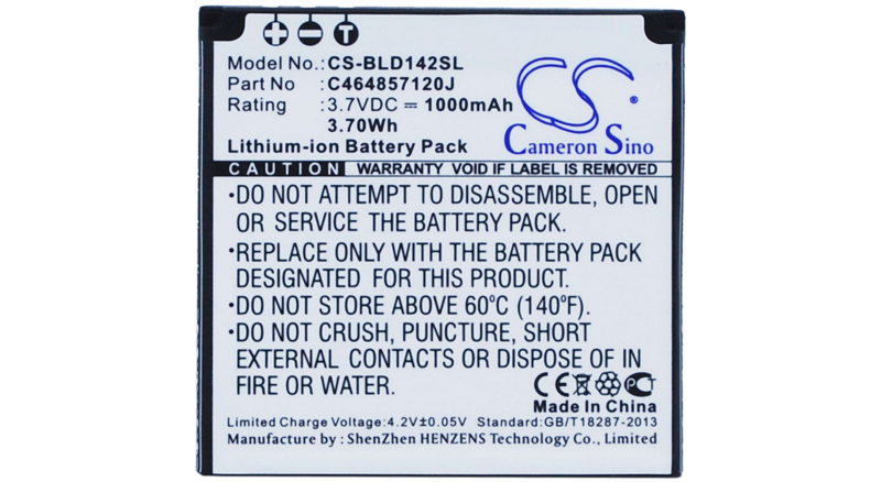 Аккумуляторная батарея C464857120J для телефонов, смартфонов BLU. Артикул iB-M1461.Емкость (mAh): 1000. Напряжение (V): 3,7