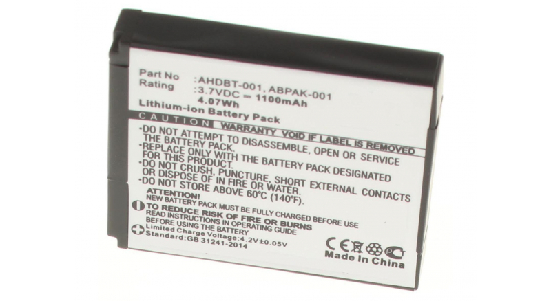 Аккумуляторная батарея AHDBT-001 для фотоаппаратов и видеокамер GoPro. Артикул iB-F423.Емкость (mAh): 1100. Напряжение (V): 3,7