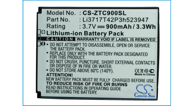Аккумуляторная батарея для телефона, смартфона ZTE C90. Артикул iB-M3045.Емкость (mAh): 900. Напряжение (V): 3,7