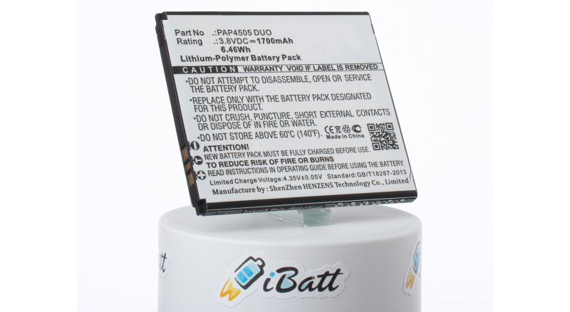 Аккумуляторная батарея iBatt iB-M2572 для телефонов, смартфонов PrestigioЕмкость (mAh): 1700. Напряжение (V): 3,8