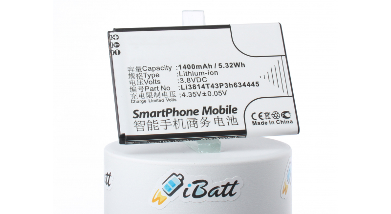 Аккумуляторная батарея iBatt iB-M3050 для телефонов, смартфонов ZTEЕмкость (mAh): 1400. Напряжение (V): 3,8