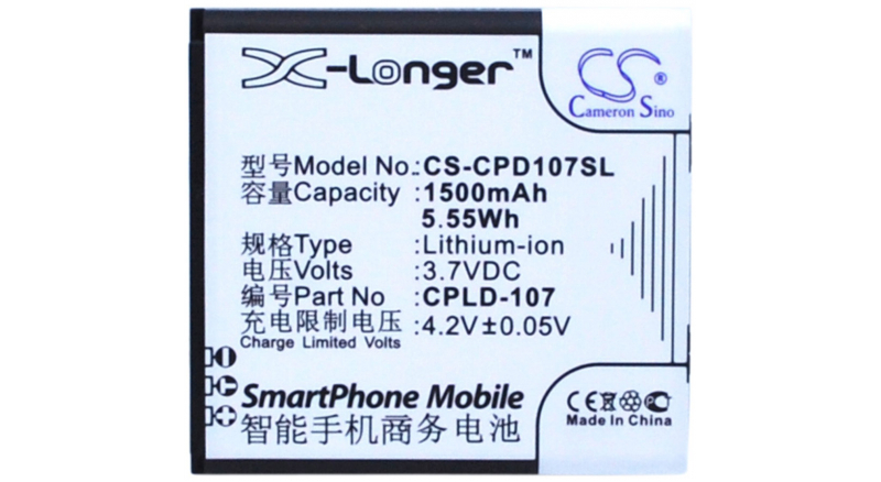 Аккумуляторная батарея CPLD-107 для телефонов, смартфонов Coolpad. Артикул iB-M1602.Емкость (mAh): 1500. Напряжение (V): 3,7