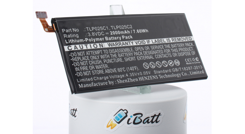 Аккумуляторная батарея TLP025C1 для телефонов, смартфонов Alcatel. Артикул iB-M1228.Емкость (mAh): 2000. Напряжение (V): 3,8