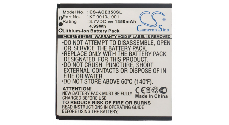 Аккумуляторная батарея для телефона, смартфона Acer Liquid C. Артикул iB-M547.Емкость (mAh): 1350. Напряжение (V): 3,7