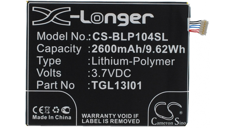 Аккумуляторная батарея TLG13I01 для телефонов, смартфонов BLU. Артикул iB-M1561.Емкость (mAh): 2600. Напряжение (V): 3,7