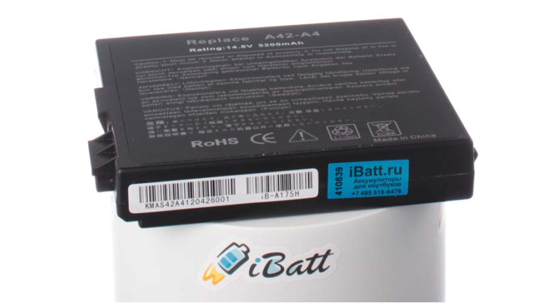 Аккумуляторная батарея для ноутбука Asus A4Sp. Артикул iB-A175H.Емкость (mAh): 5200. Напряжение (V): 14,8
