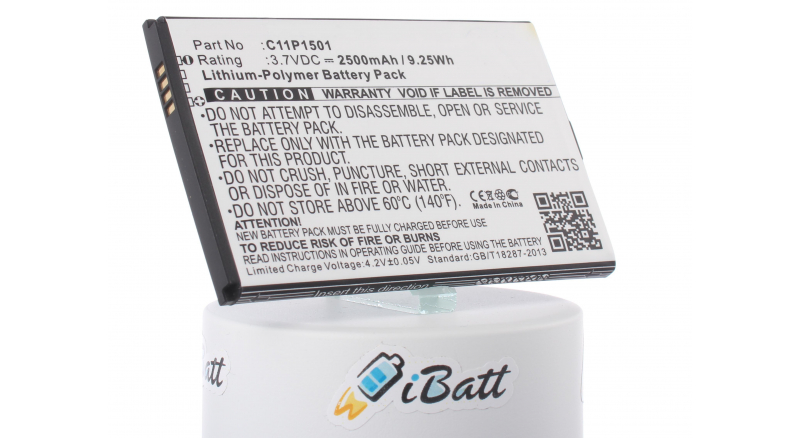 Аккумуляторная батарея C11P1501 для телефонов, смартфонов Asus. Артикул iB-M977.Емкость (mAh): 2500. Напряжение (V): 3,7