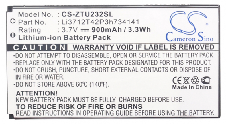 Аккумуляторная батарея iBatt iB-M3034 для телефонов, смартфонов ZTEЕмкость (mAh): 900. Напряжение (V): 3,7