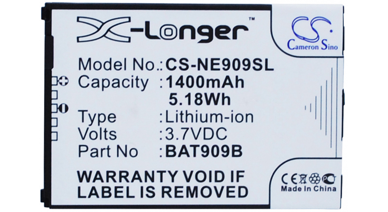 Аккумуляторная батарея BAT909B для телефонов, смартфонов NEC. Артикул iB-M2356.Емкость (mAh): 1400. Напряжение (V): 3,7