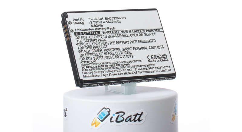 Аккумуляторная батарея iBatt iB-M768 для телефонов, смартфонов LGЕмкость (mAh): 1600. Напряжение (V): 3,7