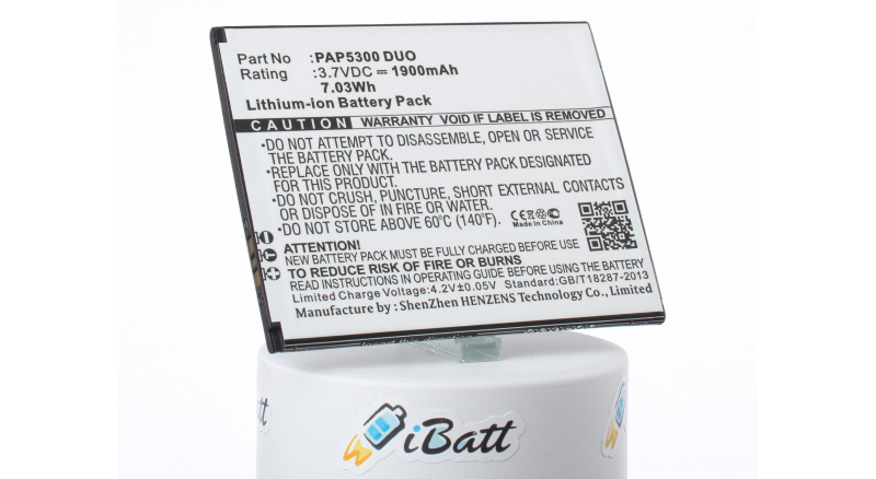Аккумуляторная батарея iBatt iB-M2574 для телефонов, смартфонов PrestigioЕмкость (mAh): 1900. Напряжение (V): 3,7