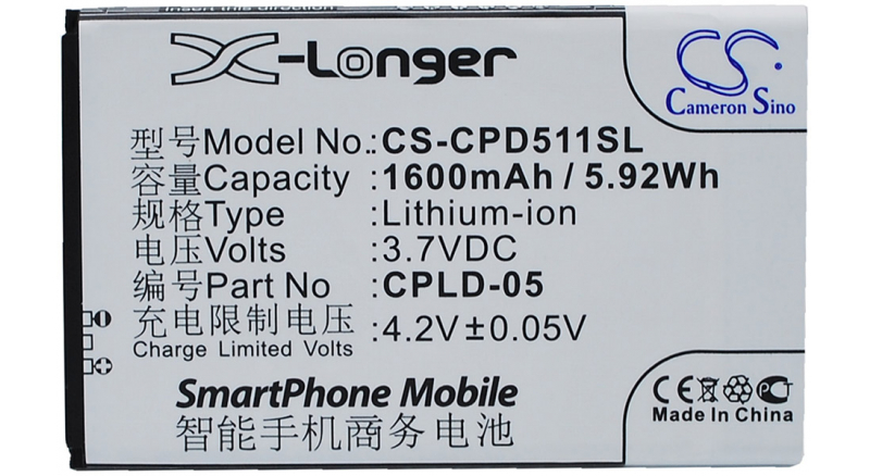 Аккумуляторная батарея для телефона, смартфона Coolpad 5110. Артикул iB-M1594.Емкость (mAh): 1600. Напряжение (V): 3,7