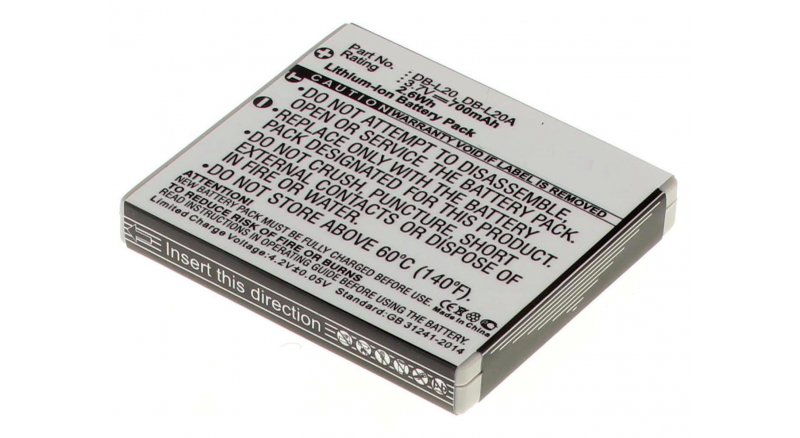 Аккумуляторная батарея DB-L20 для фотоаппаратов и видеокамер Sanyo. Артикул iB-F274.Емкость (mAh): 700. Напряжение (V): 3,7