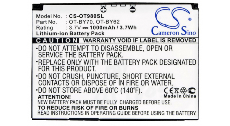 Аккумуляторная батарея для телефона, смартфона Alcatel OT-828. Артикул iB-M1210.Емкость (mAh): 1000. Напряжение (V): 3,7
