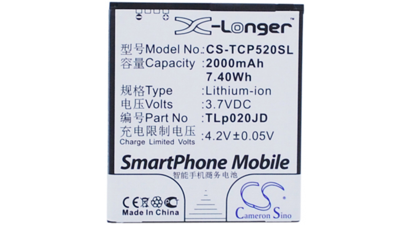 Аккумуляторная батарея TLp020JD для телефонов, смартфонов TCL. Артикул iB-M2902.Емкость (mAh): 2000. Напряжение (V): 3,7